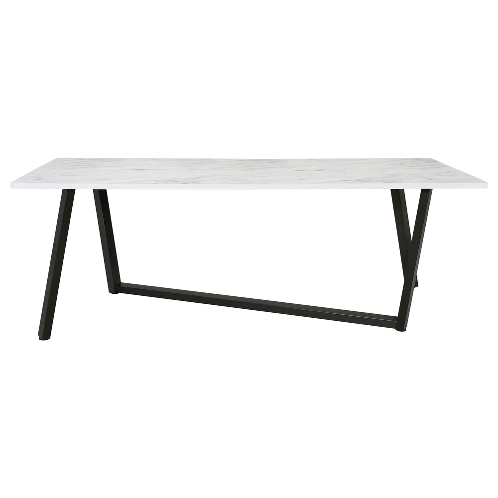 Mesa de comedor rectangular Mayer de 87 pulgadas con imitación de mármol, color blanco
