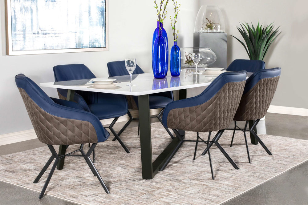 Mesa de comedor rectangular Mayer de 87 pulgadas con imitación de mármol, color blanco