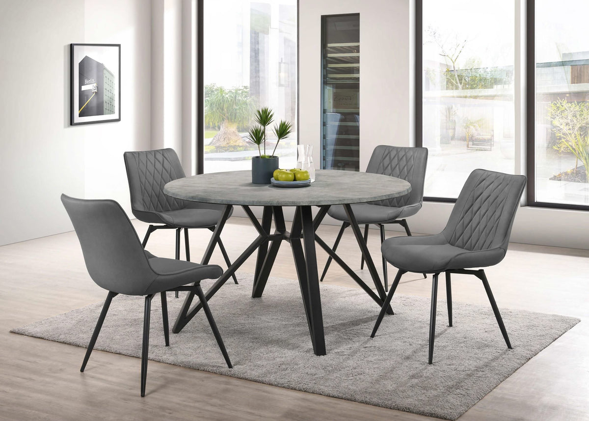 Juego de mesa de comedor redonda Neil de 5 piezas en hormigón y metal gris