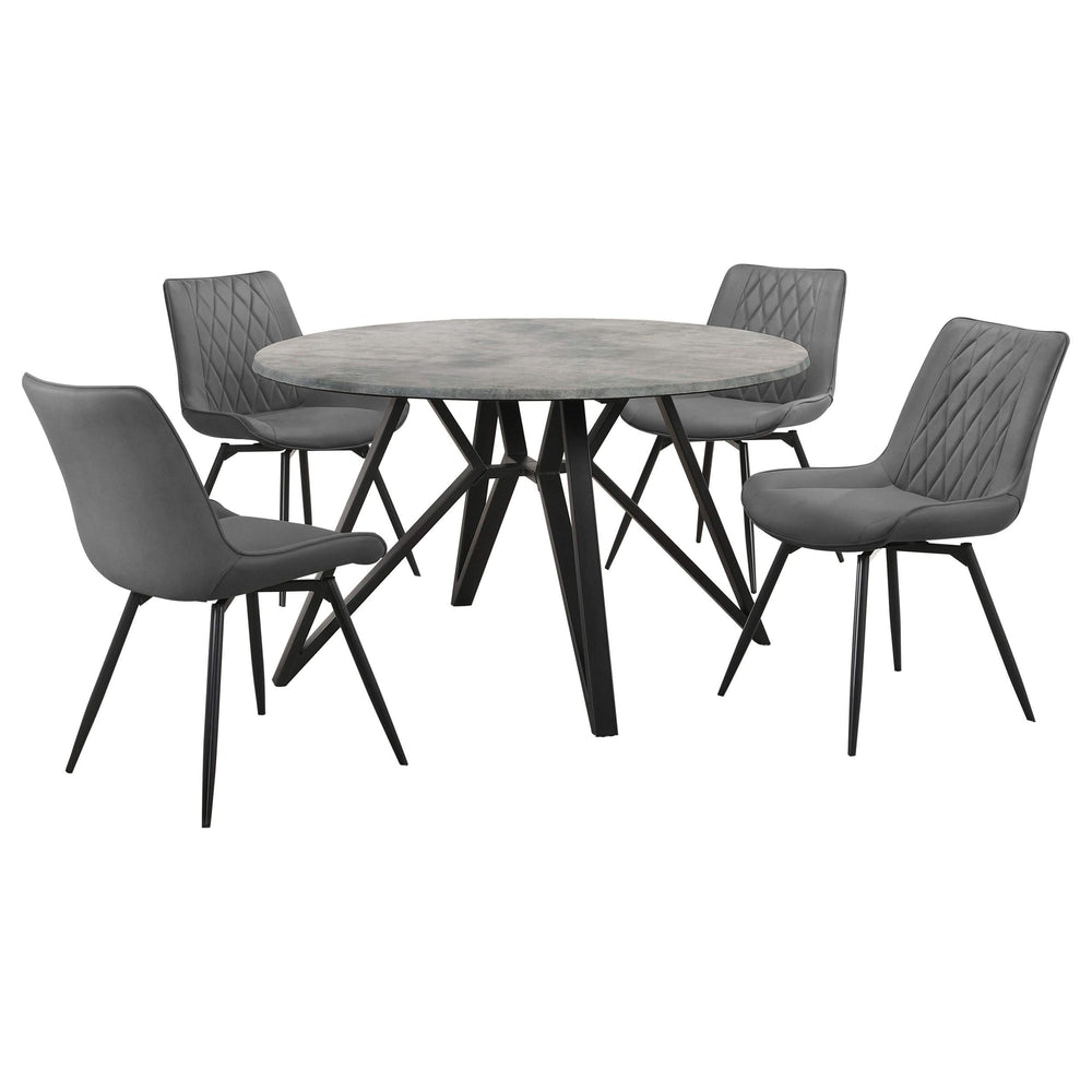 Juego de mesa de comedor redonda Neil de 5 piezas en hormigón y metal gris