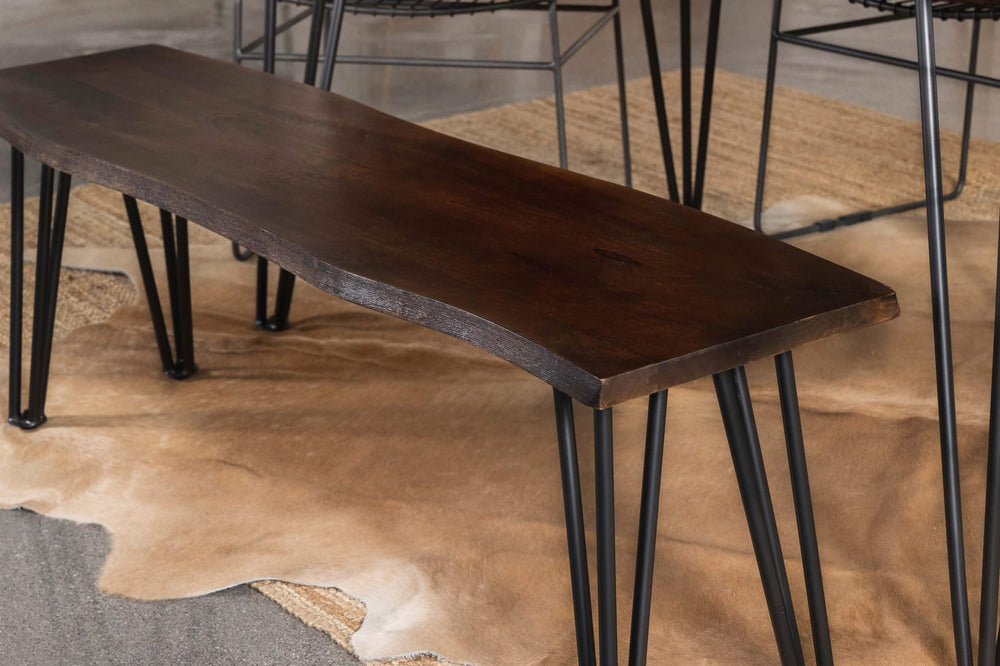 Banco de comedor de madera Topeka Live Edge color mango y cacao