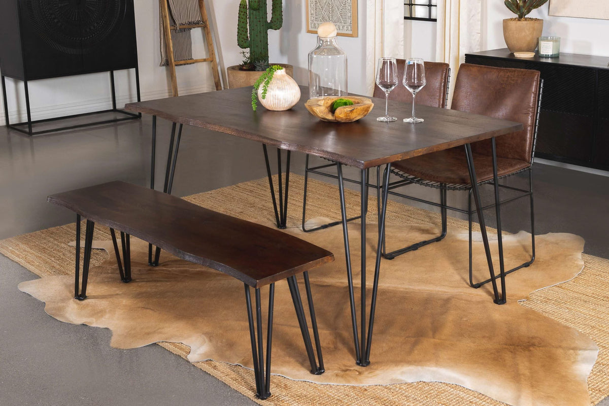 Banco de comedor de madera Topeka Live Edge color mango y cacao