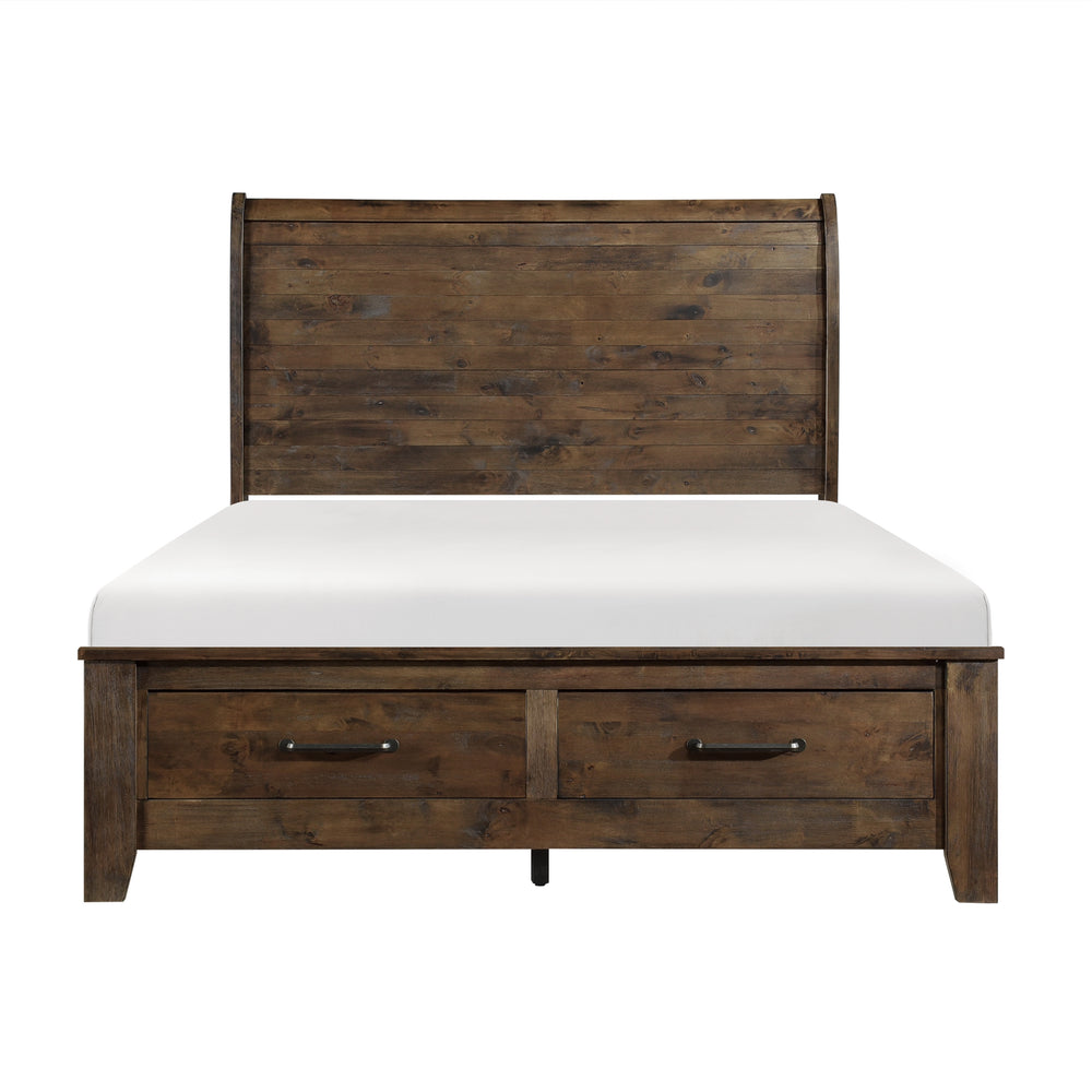 Queen Sleigh Platform Bed with Footboard Storage
