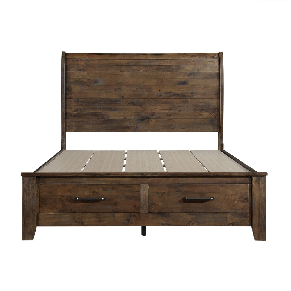 Queen Sleigh Platform Bed with Footboard Storage