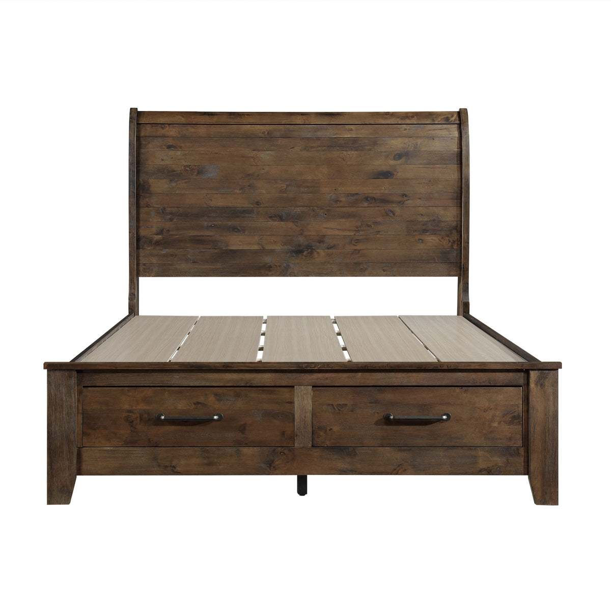 Queen Sleigh Platform Bed with Footboard Storage