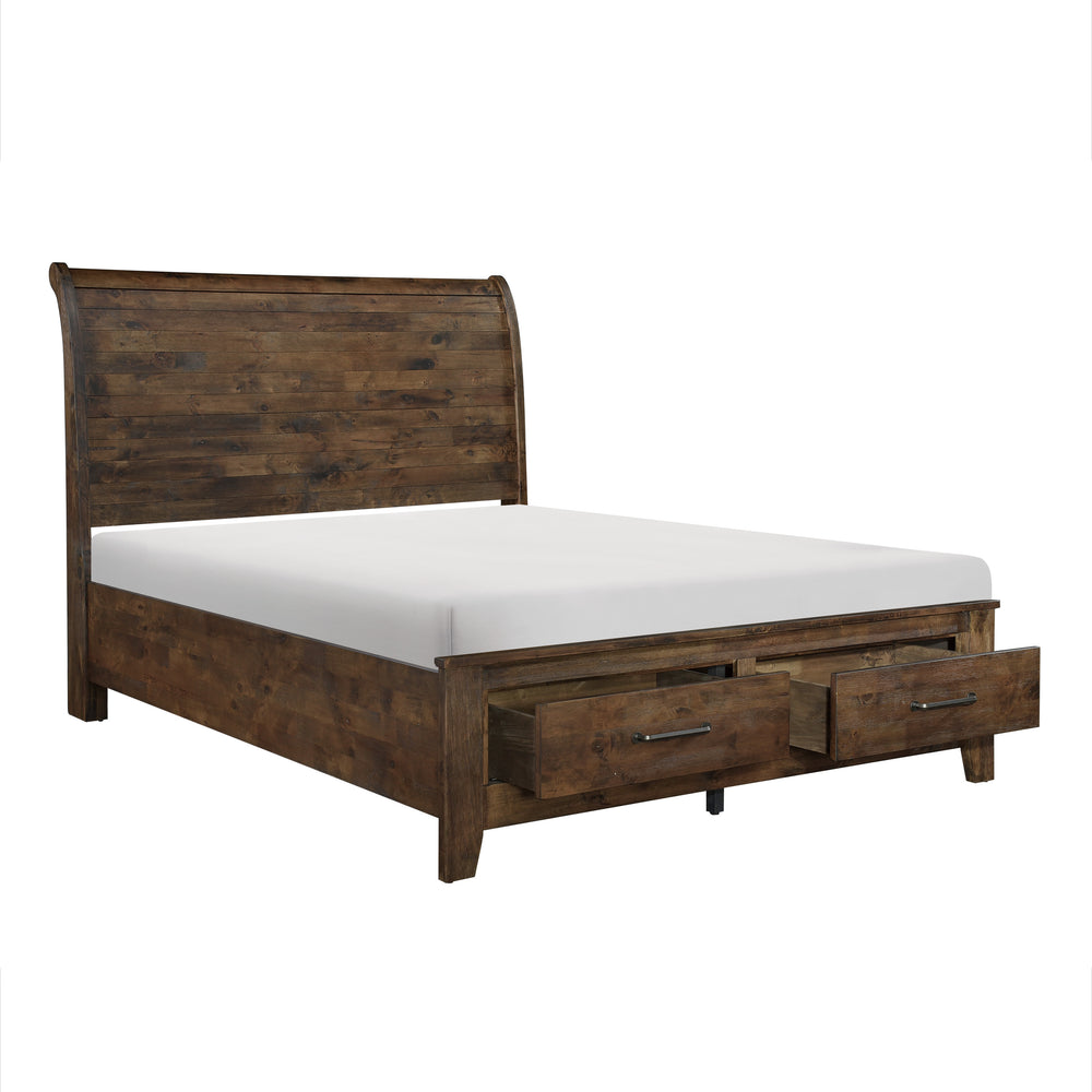 Queen Sleigh Platform Bed with Footboard Storage