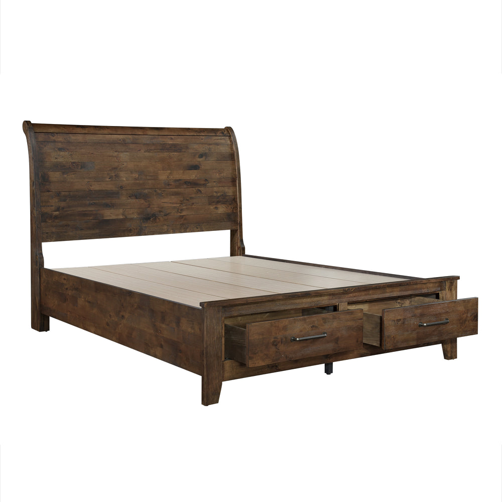 Queen Sleigh Platform Bed with Footboard Storage