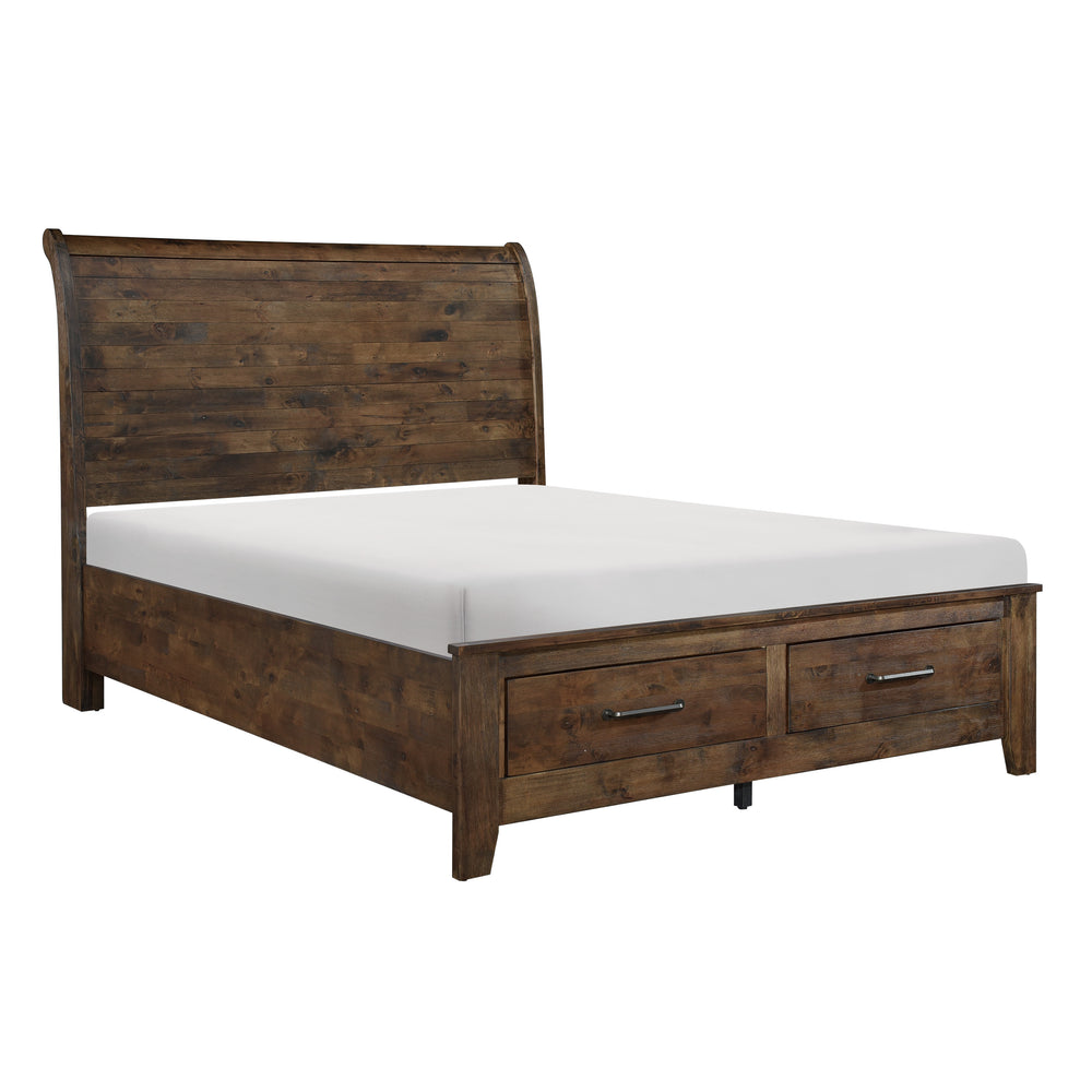 Queen Sleigh Platform Bed with Footboard Storage