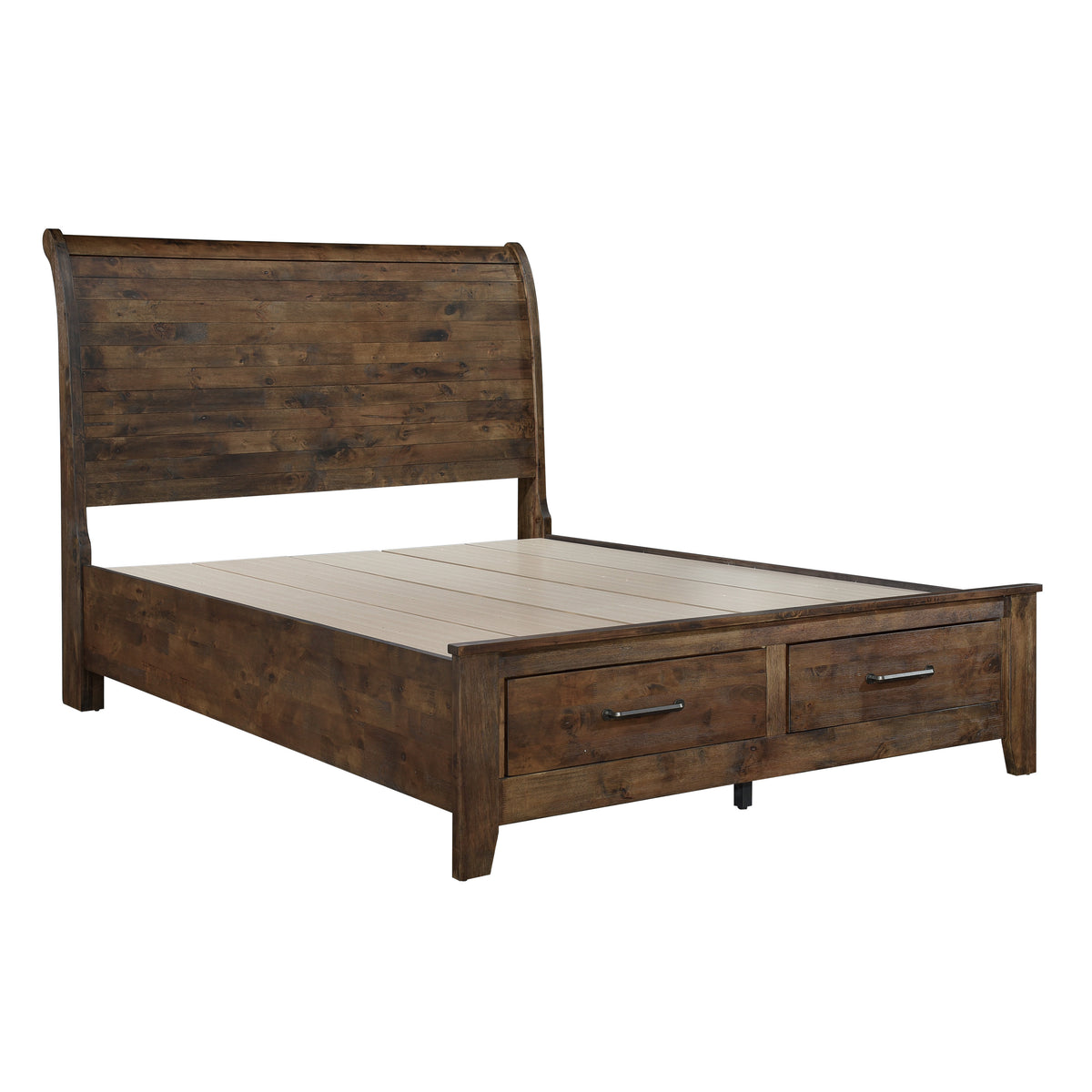Queen Sleigh Platform Bed with Footboard Storage