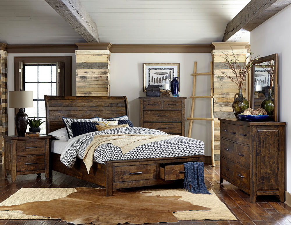 Queen Sleigh Platform Bed with Footboard Storage