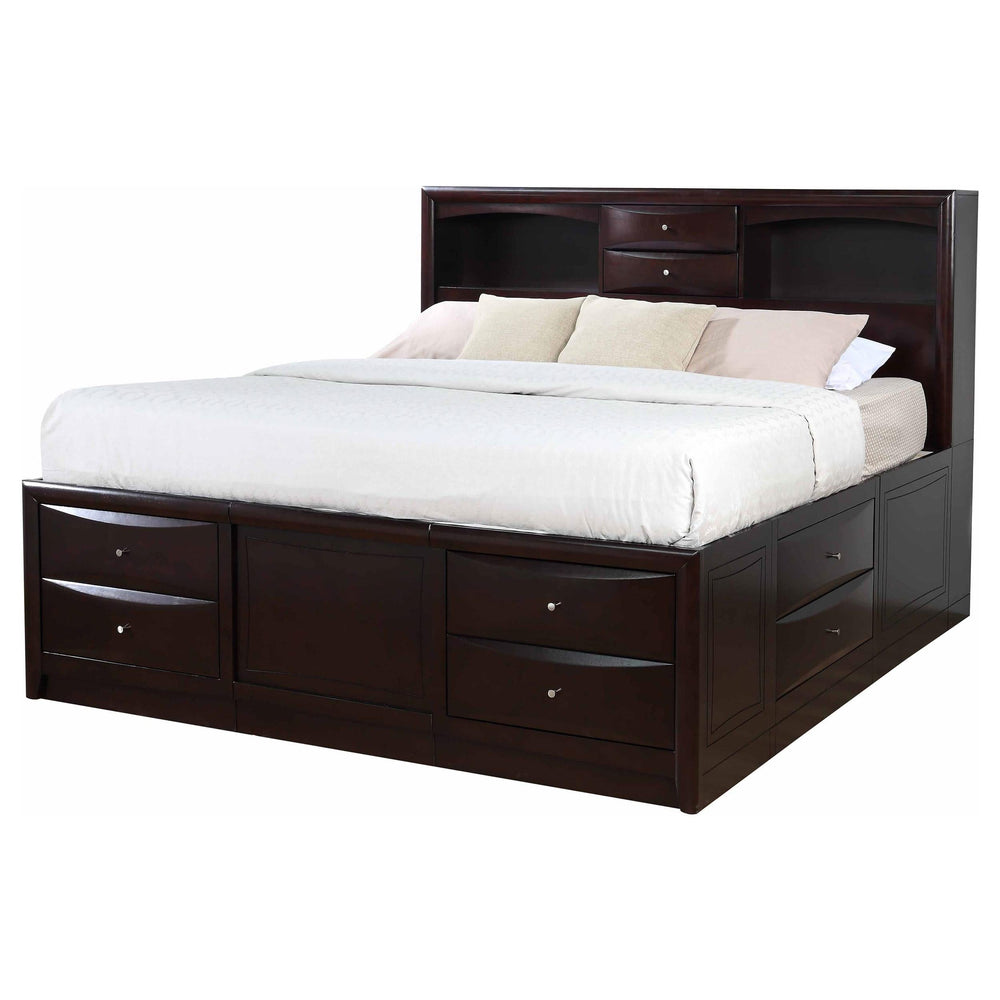 Cama con estantería de almacenamiento Phoenix Wood California King color capuchino