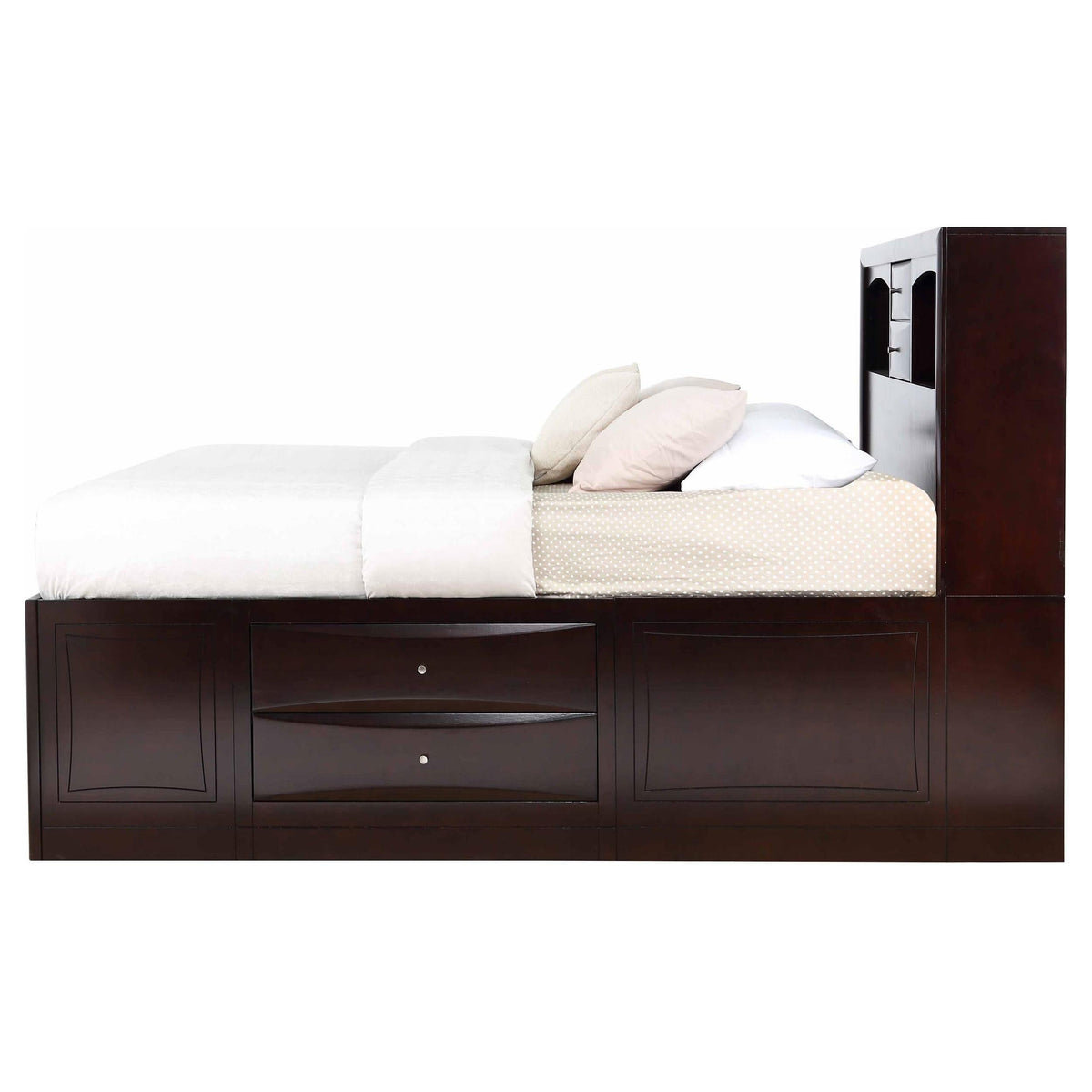 Cama con estantería de almacenamiento Phoenix Wood California King color capuchino