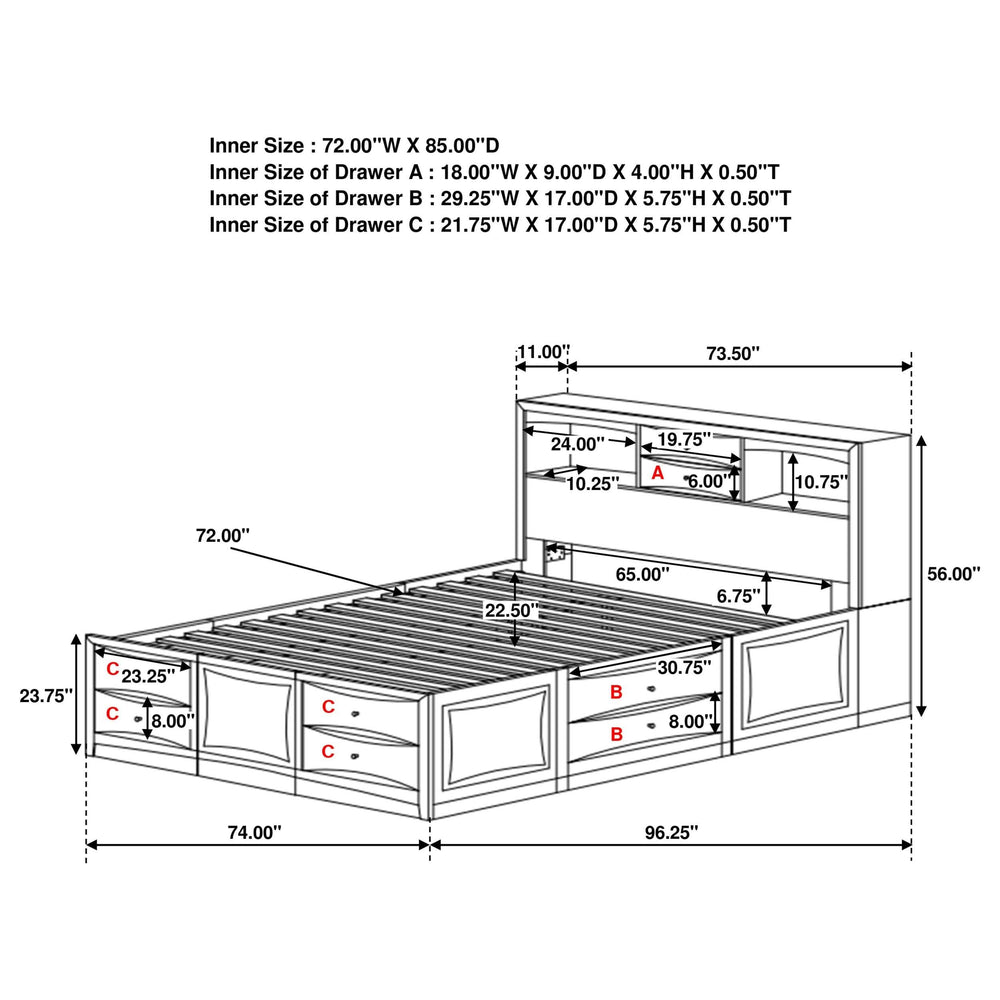 Cama con estantería de almacenamiento Phoenix Wood California King color capuchino
