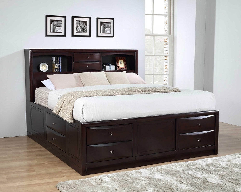 Cama Queen con librería y almacenamiento Phoenix Wood color capuchino