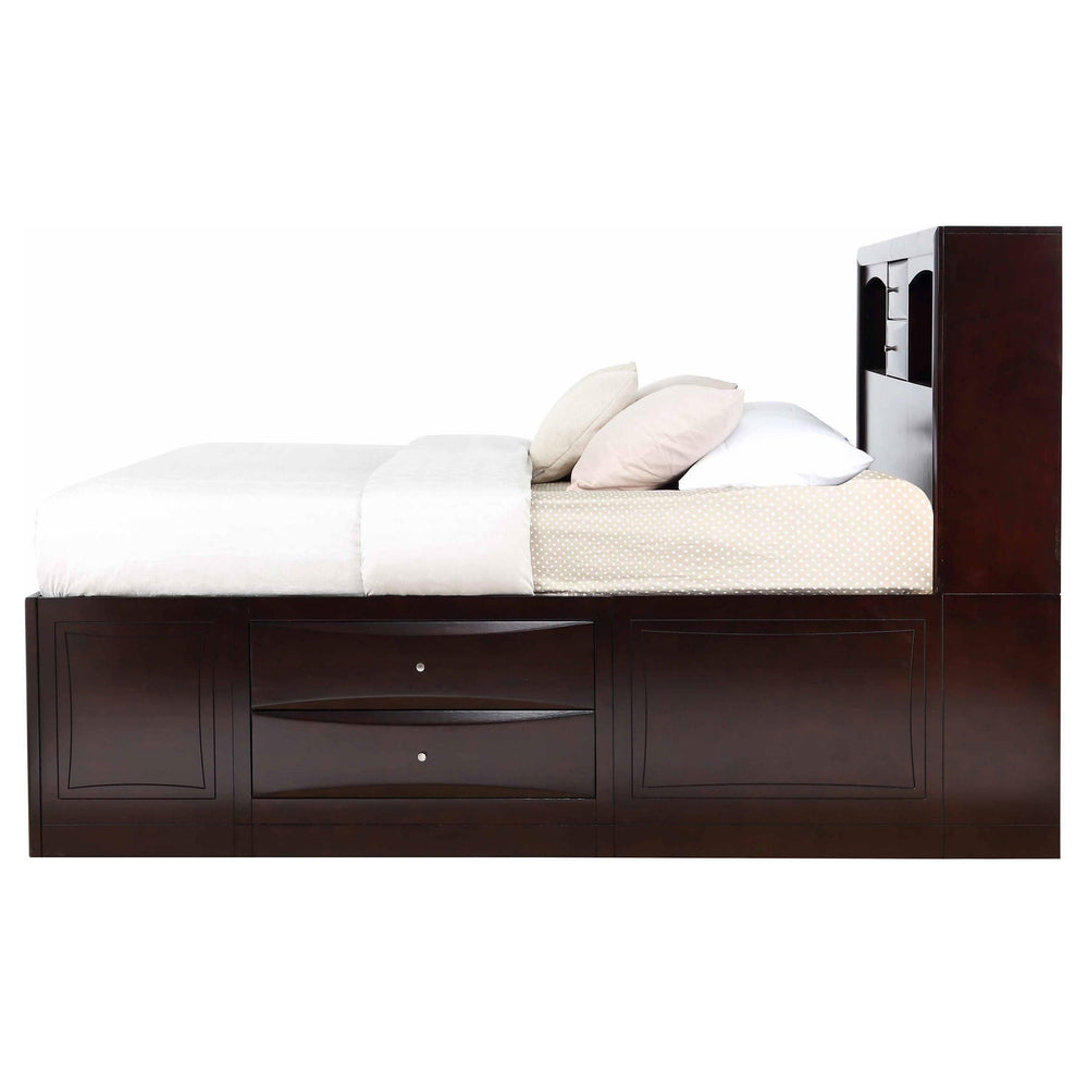 Cama Queen con librería y almacenamiento Phoenix Wood color capuchino