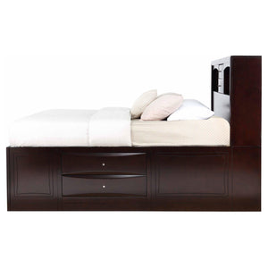 Cama Queen con librería y almacenamiento Phoenix Wood color capuchino