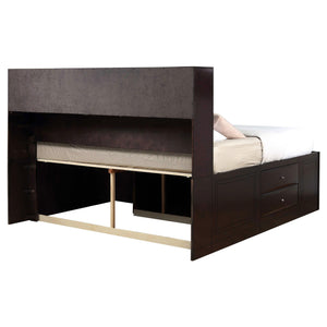 Cama Queen con librería y almacenamiento Phoenix Wood color capuchino