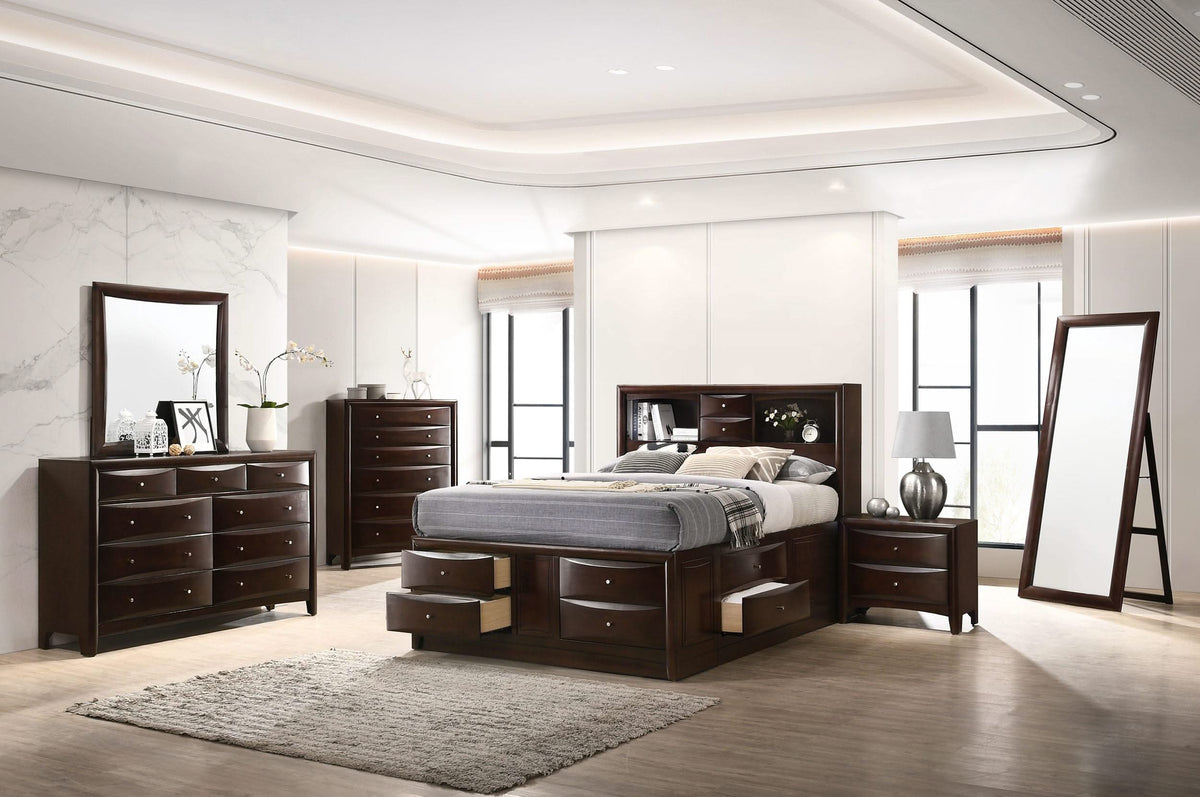Cama Queen con librería y almacenamiento Phoenix Wood color capuchino