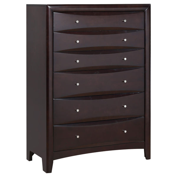 Cómoda de dormitorio Phoenix de 6 cajones color capuchino