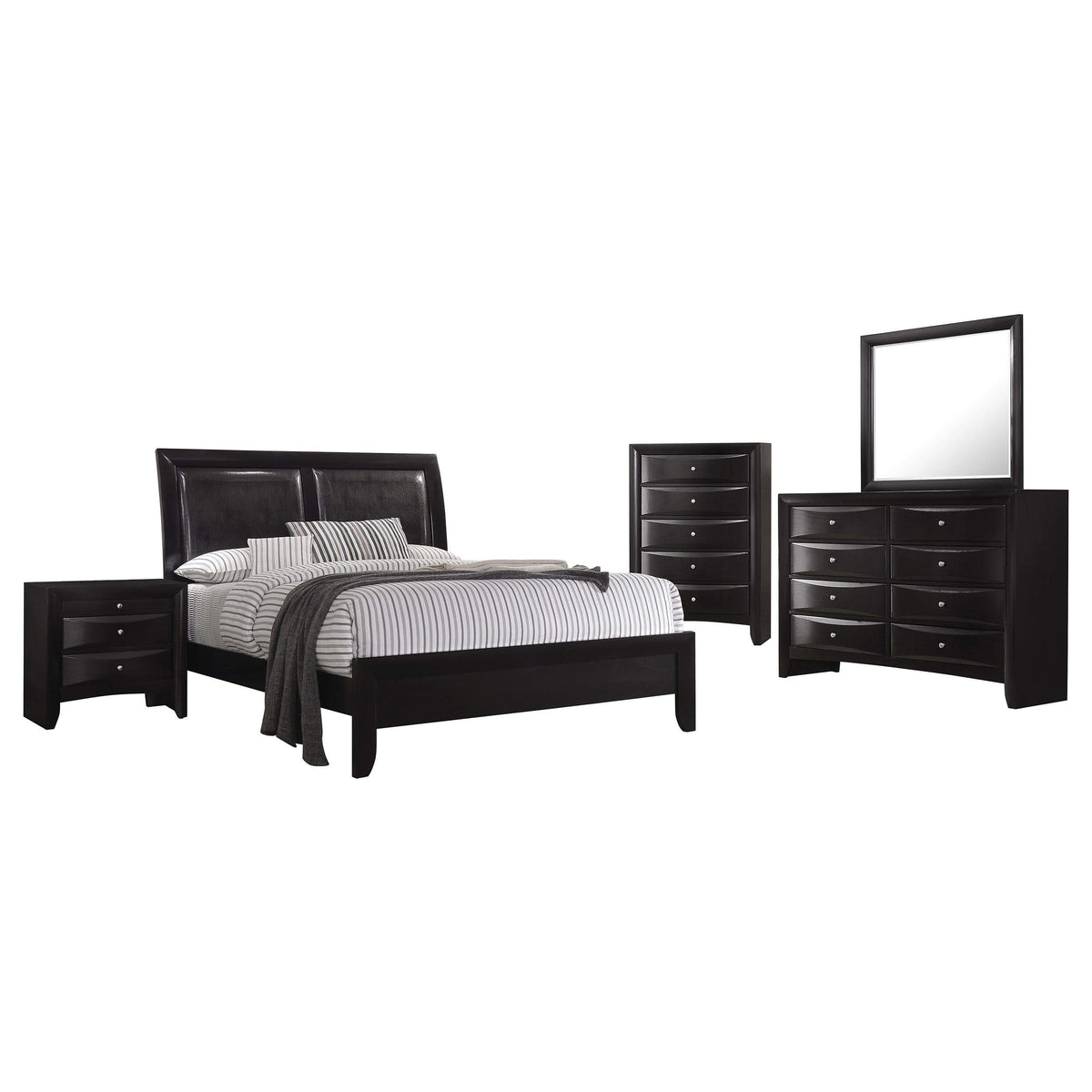 Juego de dormitorio Briana Queen de 5 piezas, color negro
