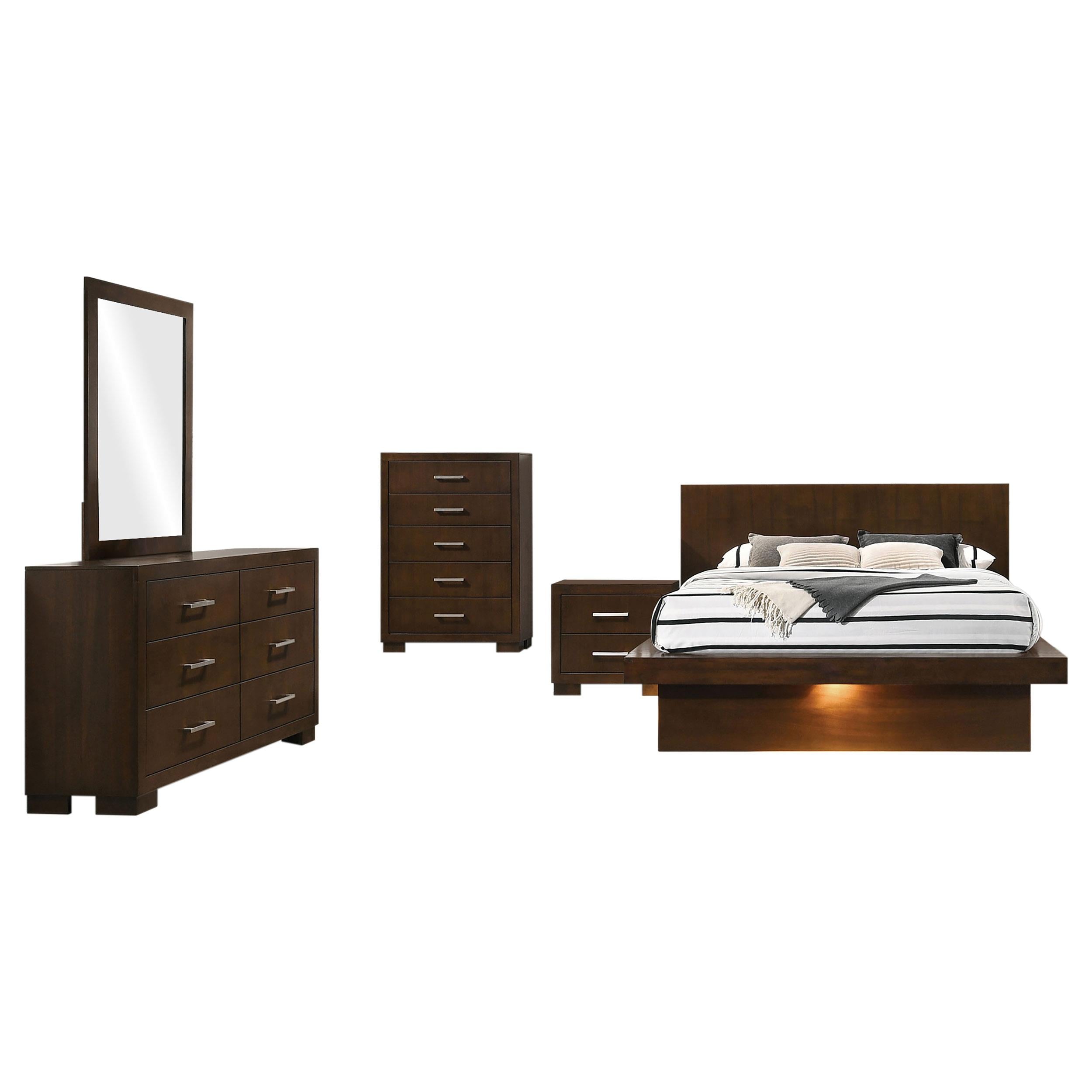 Jessica 5-piece Eastern King LED Bedroom Set Cappuccino