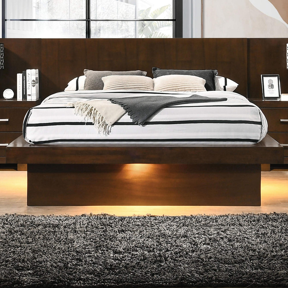 Cama Queen con panel LED Jessica Wood color capuchino