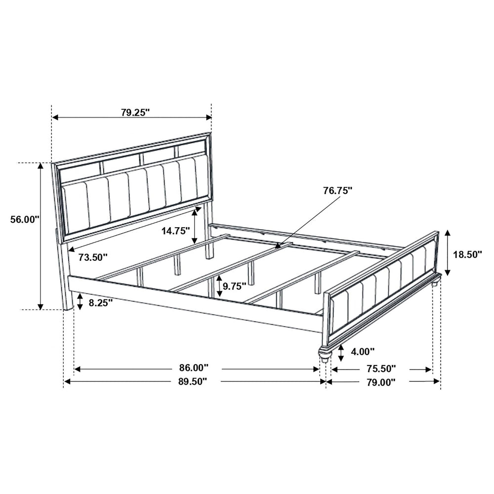 Cama California King con paneles de madera Barzini, color negro