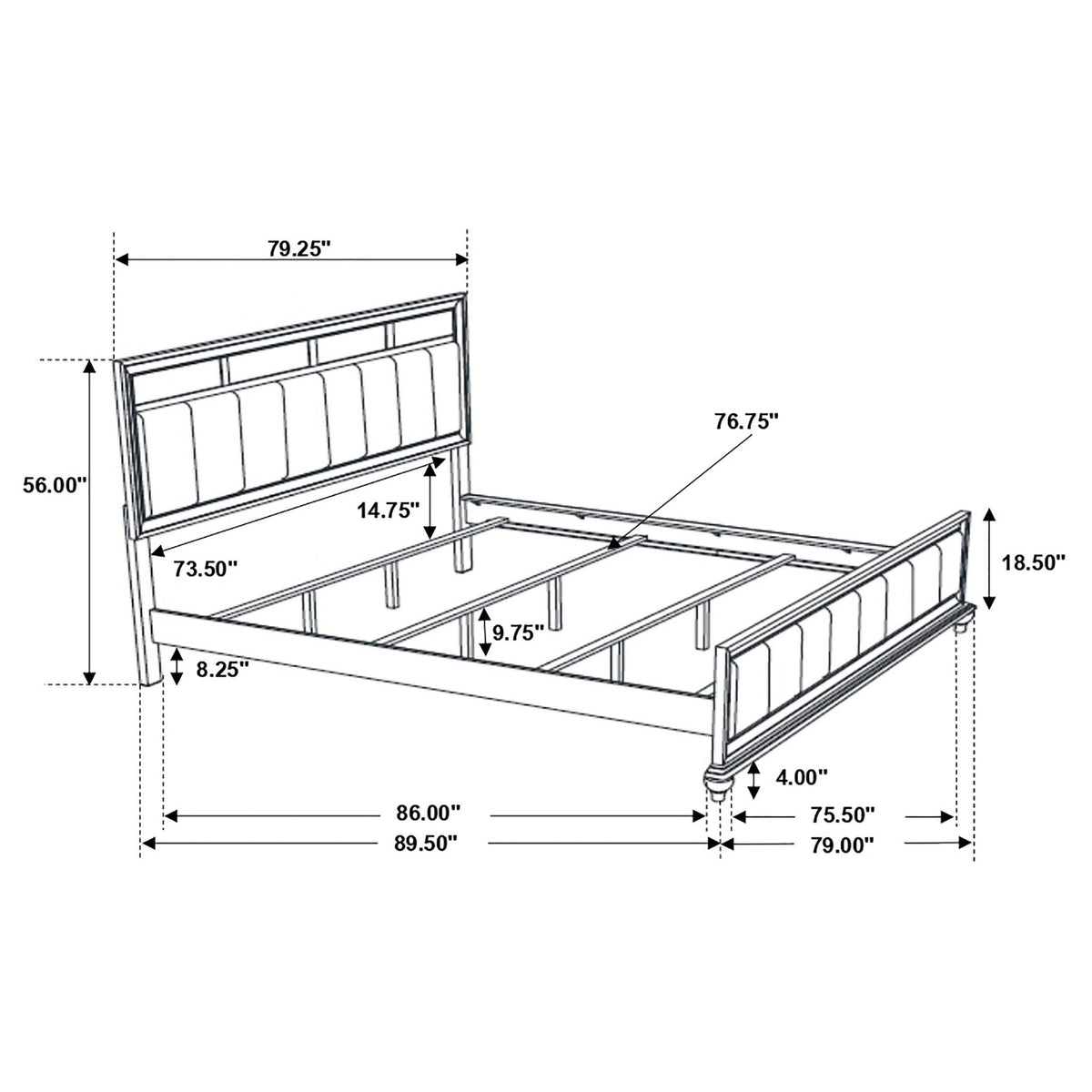 Cama California King con paneles de madera Barzini, color negro