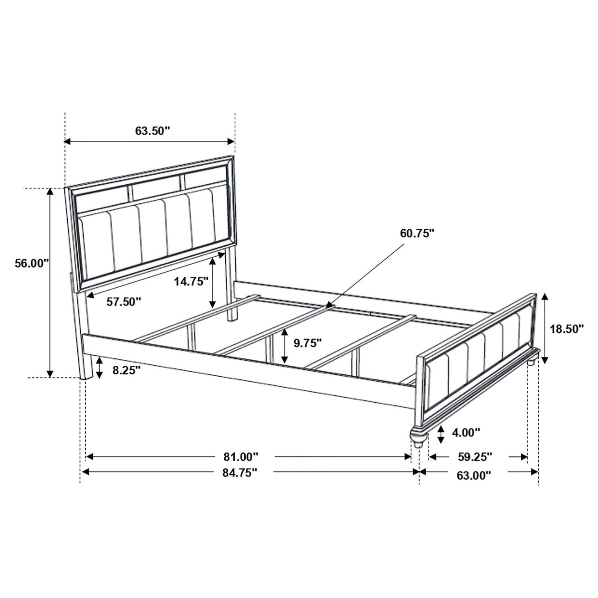 Cama Queen con paneles de madera Barzini, color negro