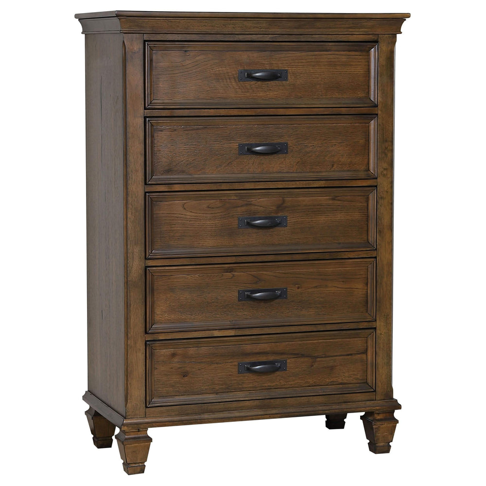 Juego de dormitorio Franco Eastern King de 5 piezas en roble bruñido