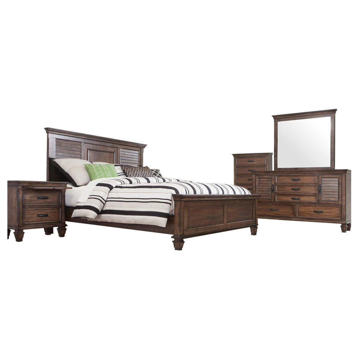 Juego de dormitorio Franco California King de 5 piezas en roble bruñido