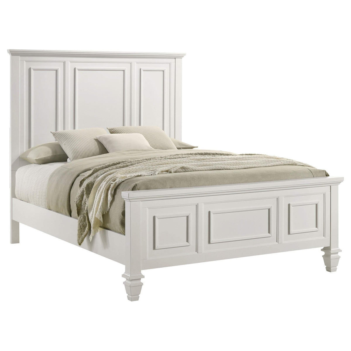 Cama California King con paneles Sandy Beach Wood en color blanco crema