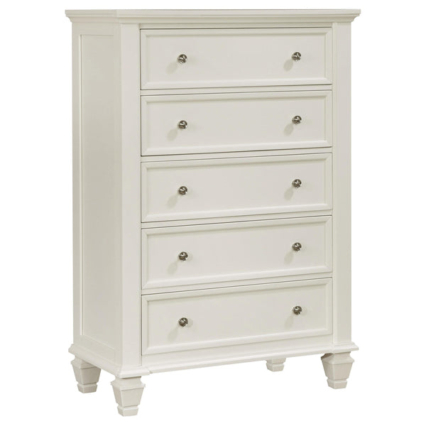 Cómoda de dormitorio Sandy Beach de 5 cajones en color blanco crema