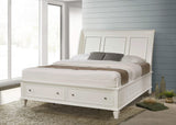 Cama King con paneles de almacenamiento Sandy Beach Wood Eastern en color blanco crema