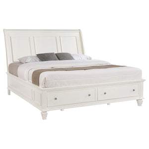 Cama King con paneles de almacenamiento Sandy Beach Wood Eastern en color blanco crema