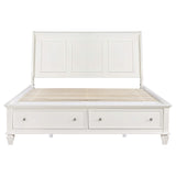 Cama King con paneles de almacenamiento Sandy Beach Wood Eastern en color blanco crema