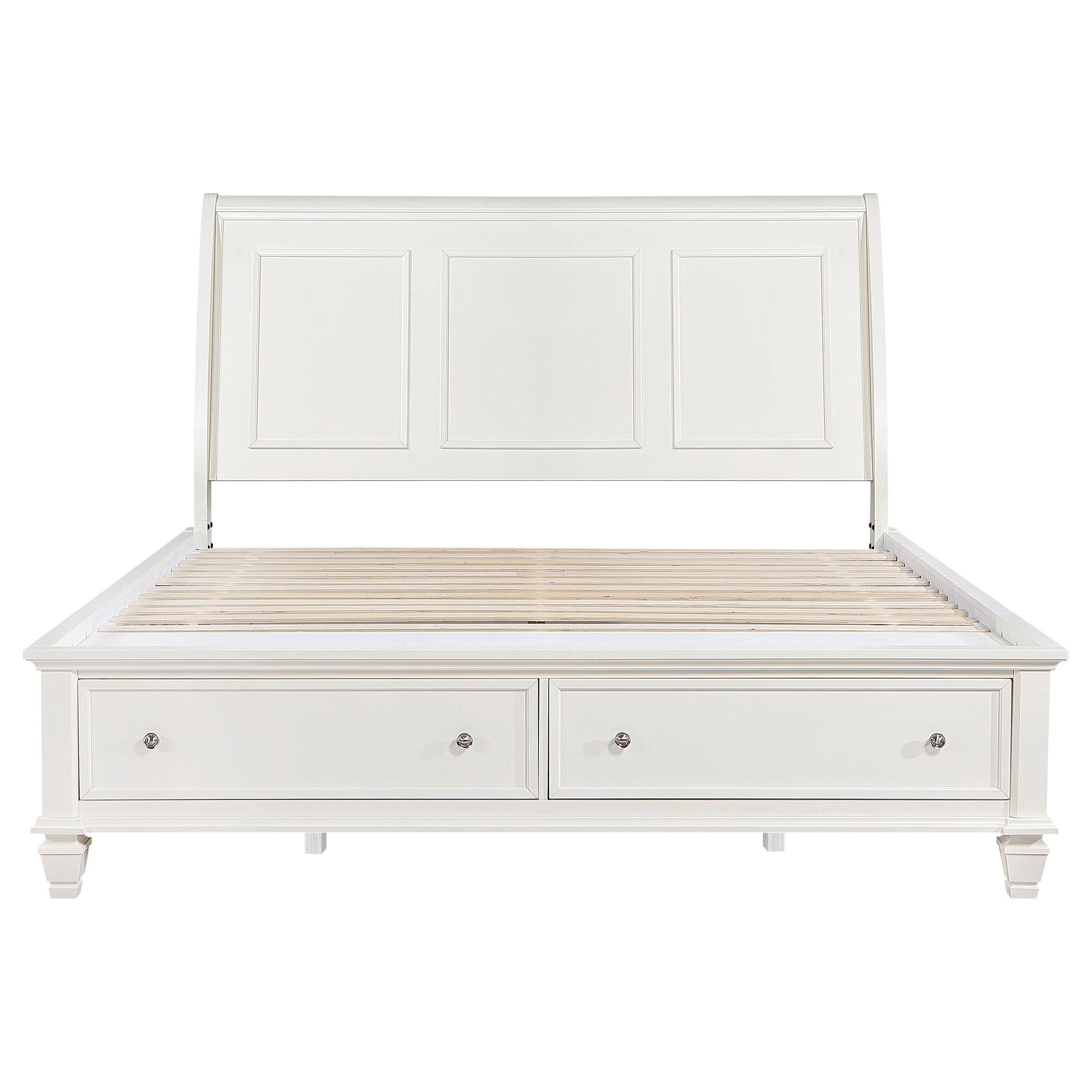 Sandy Beach Wood Eastern King Storage Panel Bed Cream White