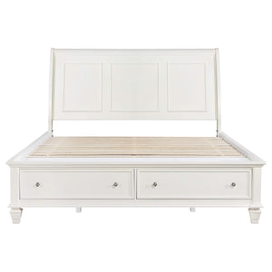 Cama King con paneles de almacenamiento Sandy Beach Wood Eastern en color blanco crema