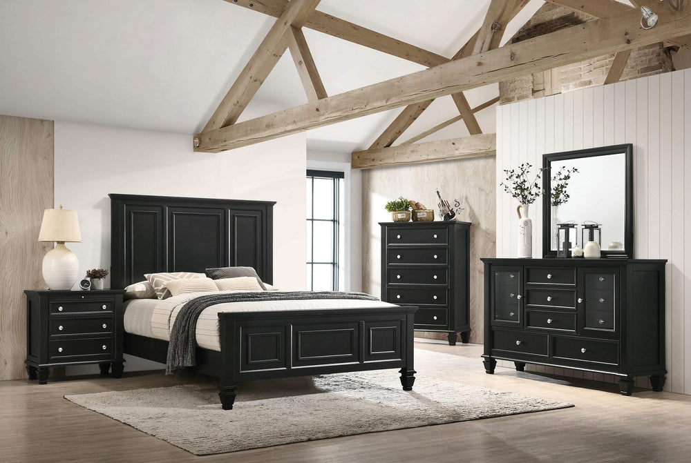 Cama Queen con paneles de madera Sandy Beach en color negro
