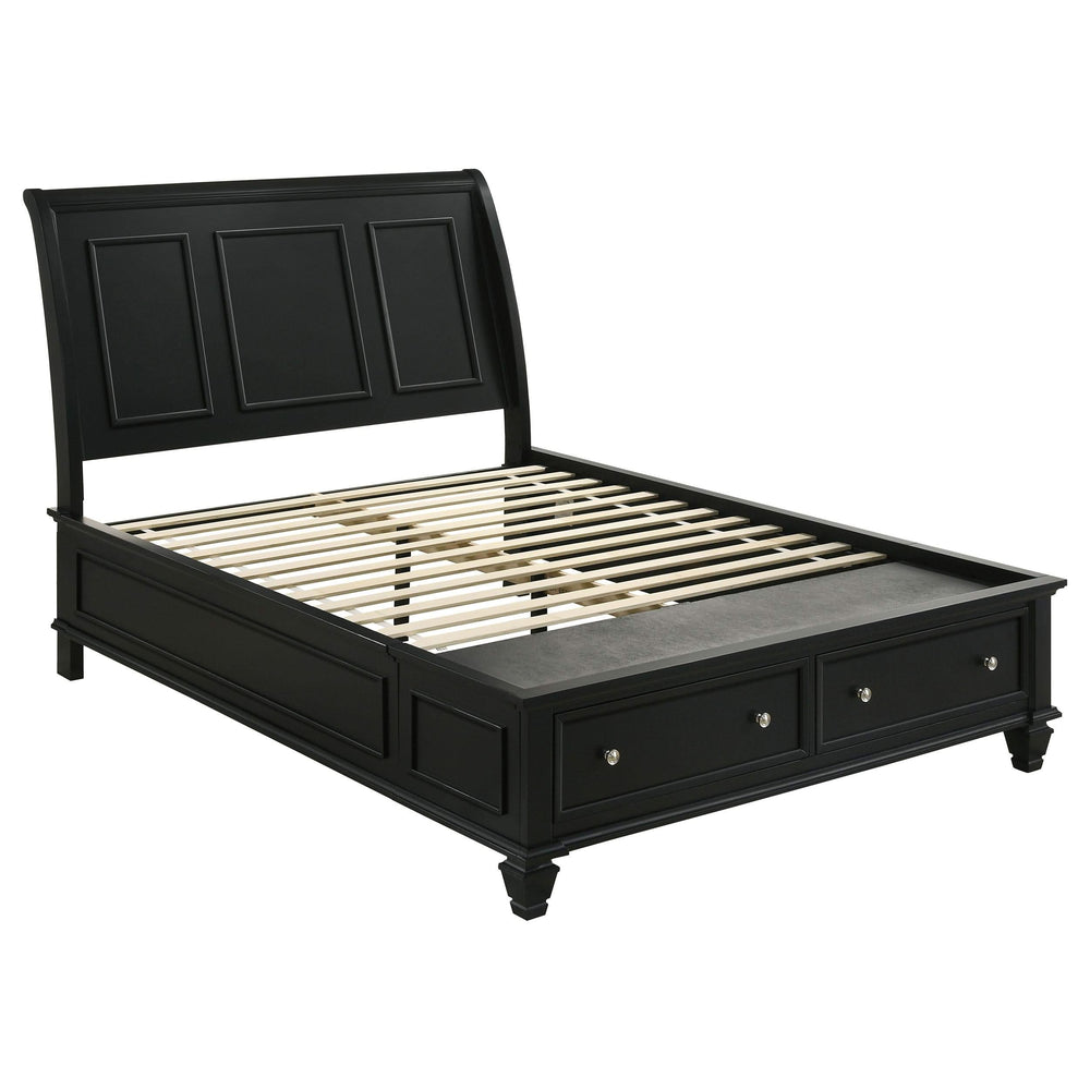 Cama Queen con paneles de almacenamiento de madera Sandy Beach, color negro