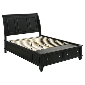 Cama Queen con paneles de almacenamiento de madera Sandy Beach, color negro