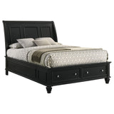 Cama Queen con paneles de almacenamiento de madera Sandy Beach, color negro
