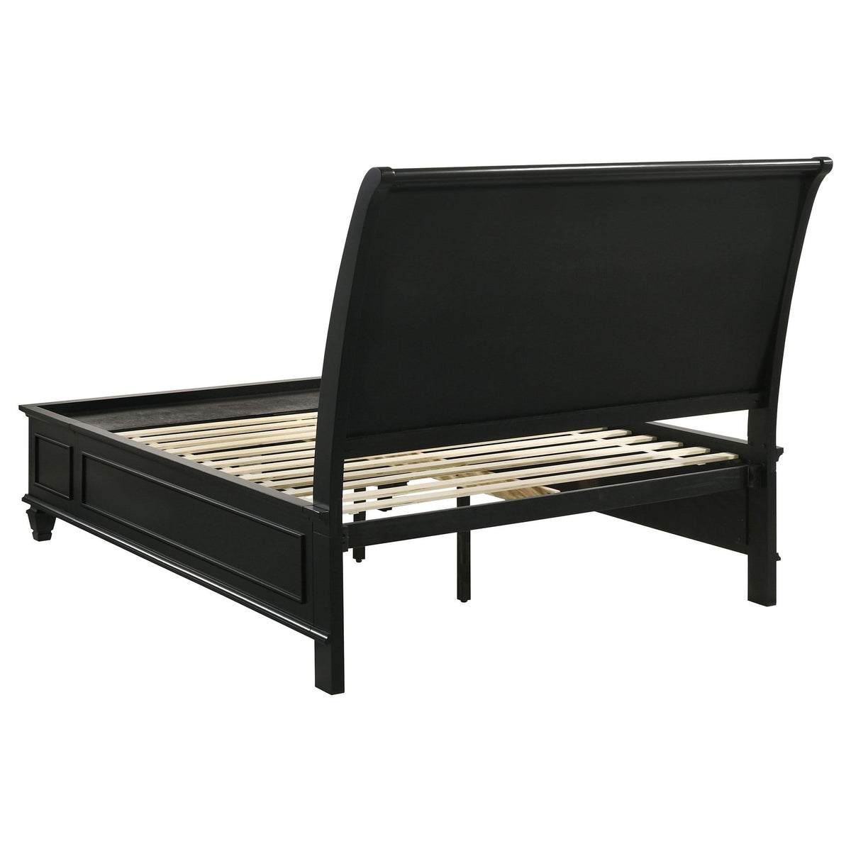 Cama Queen con paneles de almacenamiento de madera Sandy Beach, color negro