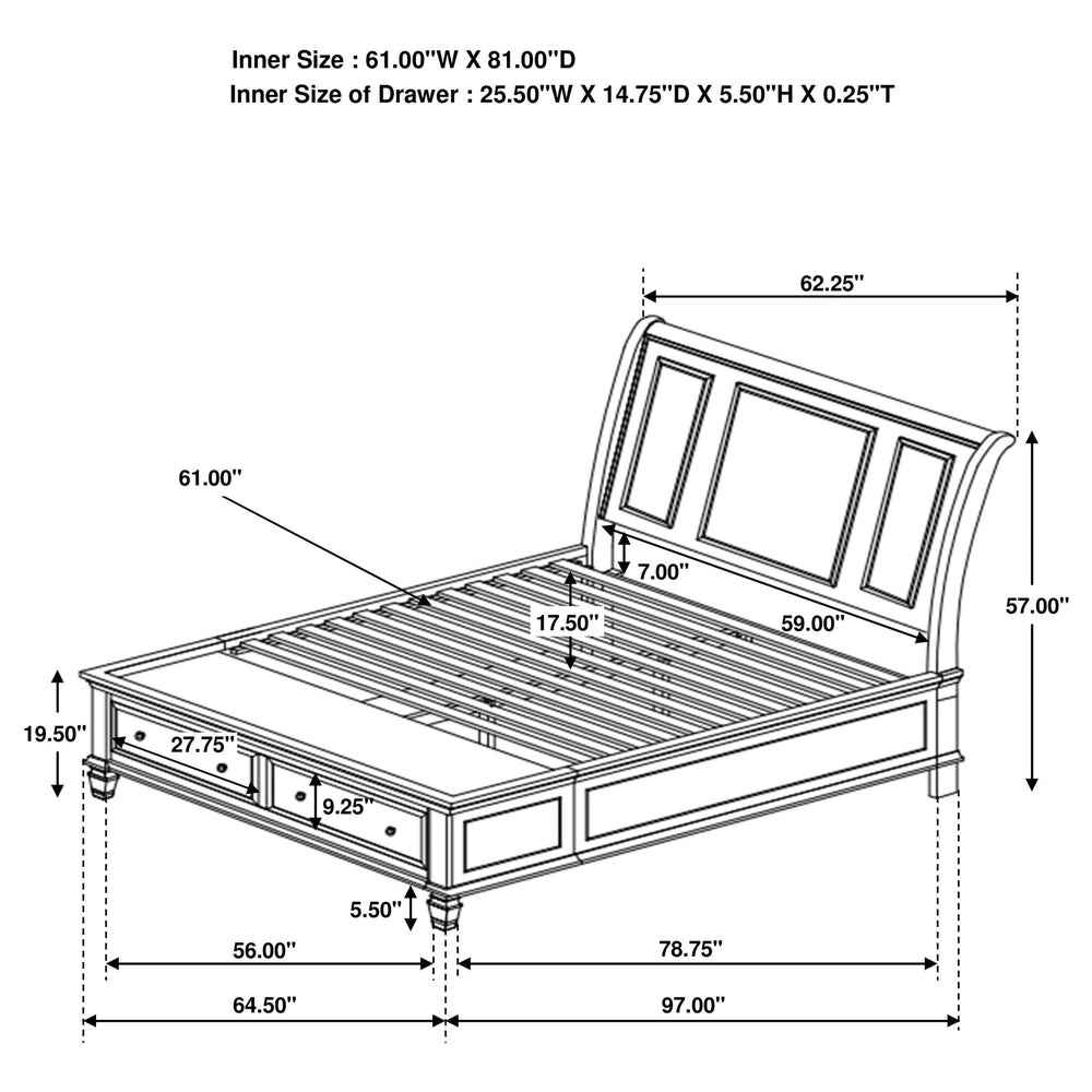 Cama Queen con paneles de almacenamiento de madera Sandy Beach, color negro