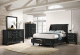 Cama Queen con paneles de almacenamiento de madera Sandy Beach, color negro
