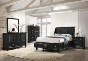 Cama Queen con paneles de almacenamiento de madera Sandy Beach, color negro
