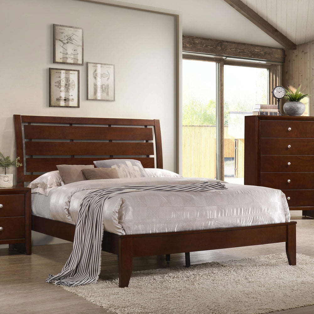 Cama Queen con paneles de madera Serenity en color Merlot intenso