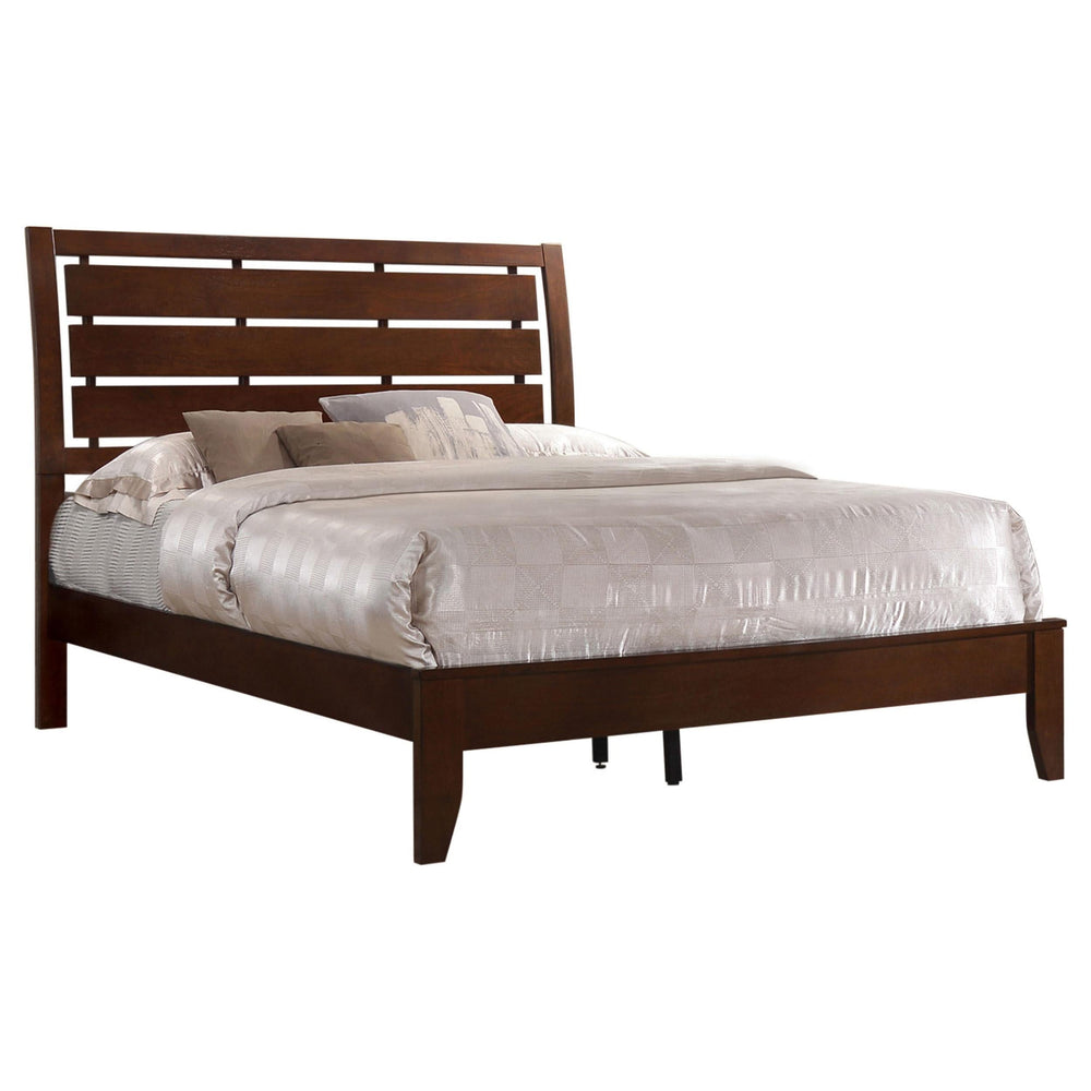 Cama Queen con paneles de madera Serenity en color Merlot intenso
