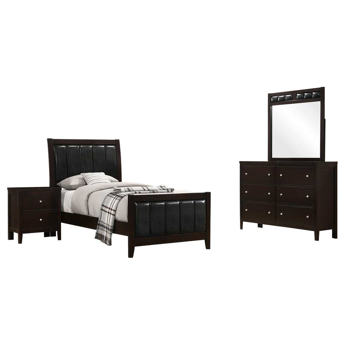 Juego de dormitorio Carlton de 4 piezas con dos camas individuales, color capuchino