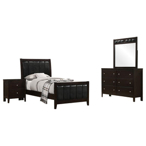 Juego de dormitorio Carlton de 4 piezas con dos camas individuales, color capuchino